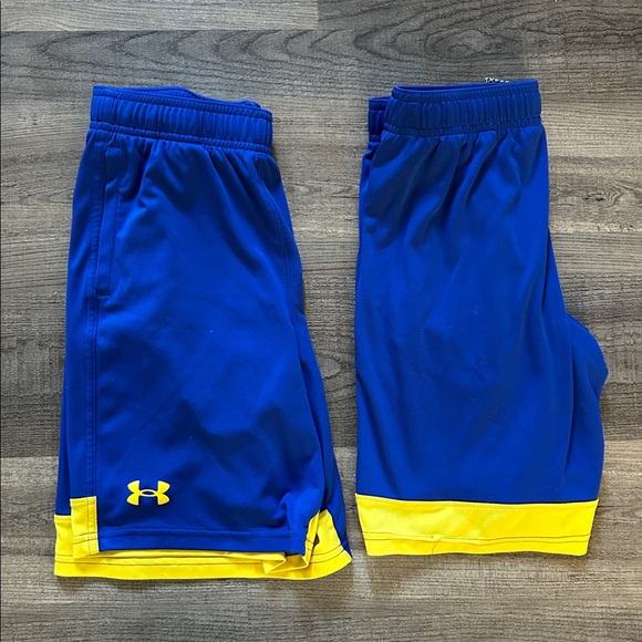 Set of 2 Boys Size M Under Armour Royal Blue Shorts with Yellow Trim - Picture 1 of 1